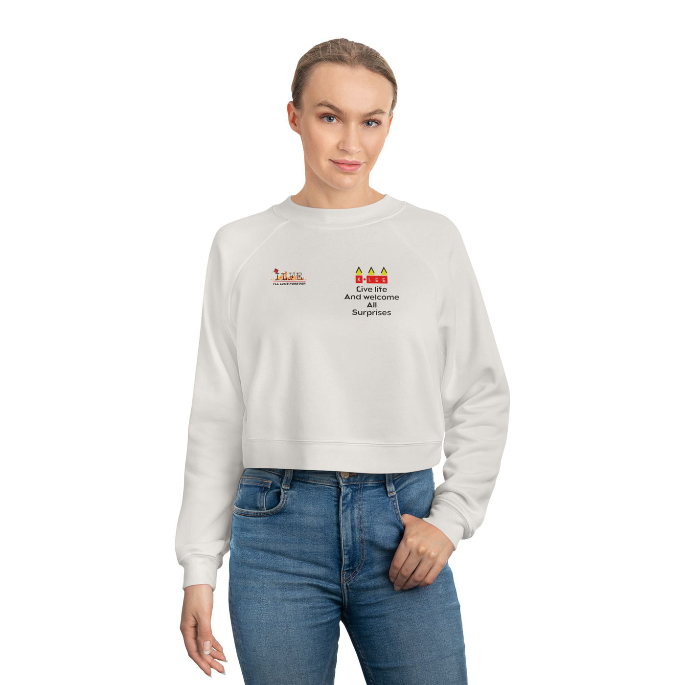 Cropped Fleece Pullover - Live Forever Inspirational Design